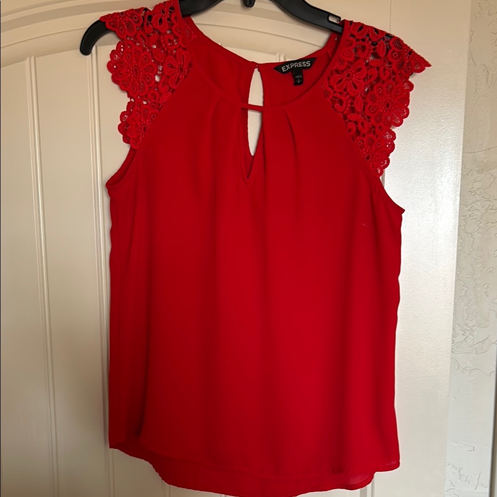 Express Red Lace Sleeve Top